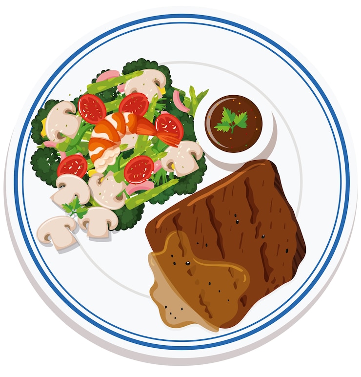 Vecteur gratuit vue aérienne de la nourriture sur assiette