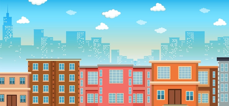 Vecteur gratuit vue sur le bâtiment de la ville pendant la journée