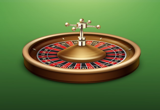 Vue de côté de roue de roulette de casino réaliste de vecteur isolée sur table de poker vert