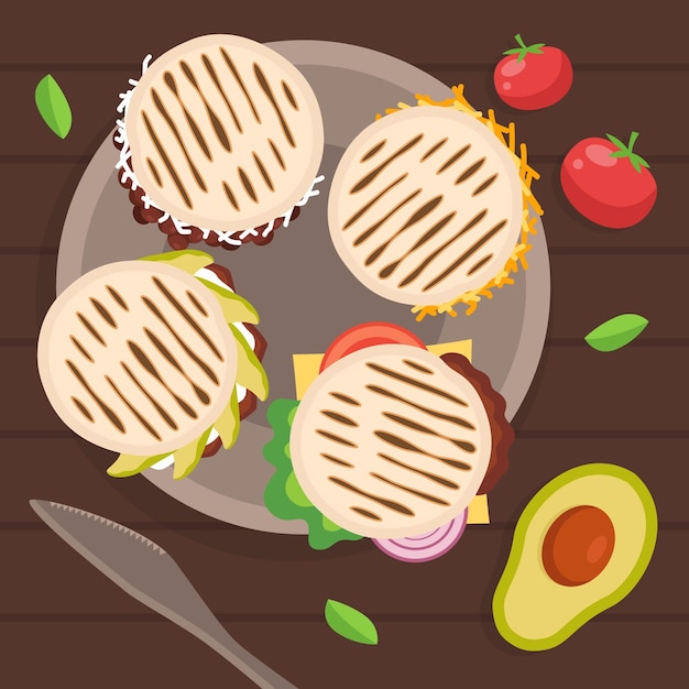 Vecteur gratuit vue de dessus des arepas dessinés à la main