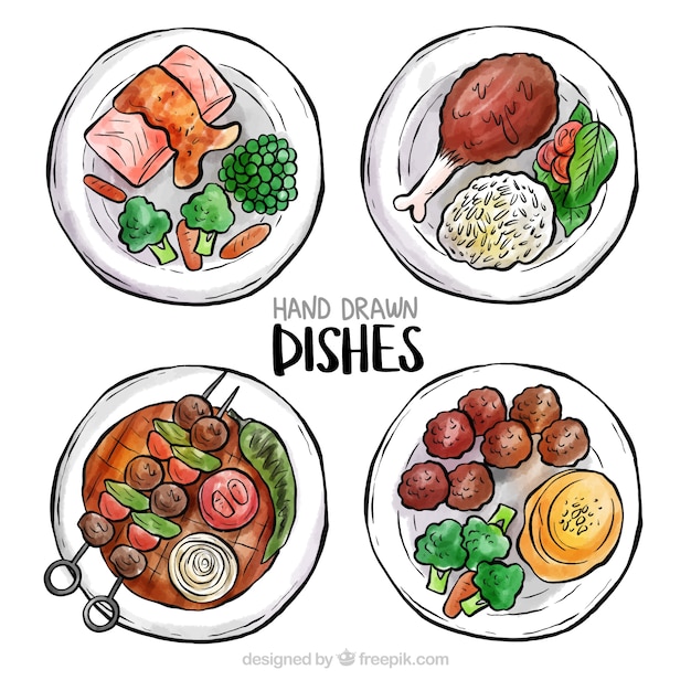 Vue De Dessus Des Plats D'aliments Aquarelles