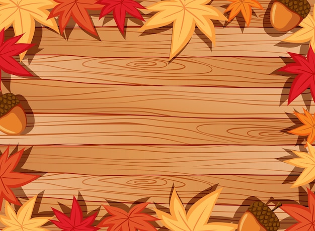 Vecteur gratuit vue de dessus de la table en bois vierge avec des feuilles dans les éléments de la saison d'automne