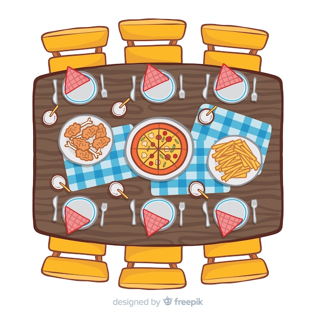 Vue de dessus de la table de restaurant avec un design plat