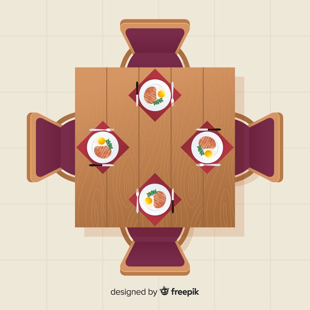 Vue de dessus de la table de restaurant élégant avec un design plat