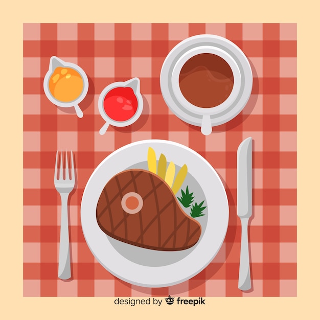 Vue de dessus de la table de restaurant élégant avec un design plat