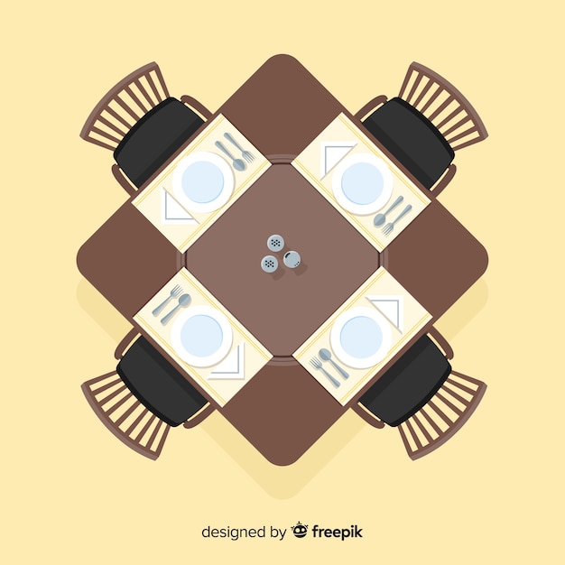 Vue de dessus de la table de restaurant élégant avec un design plat