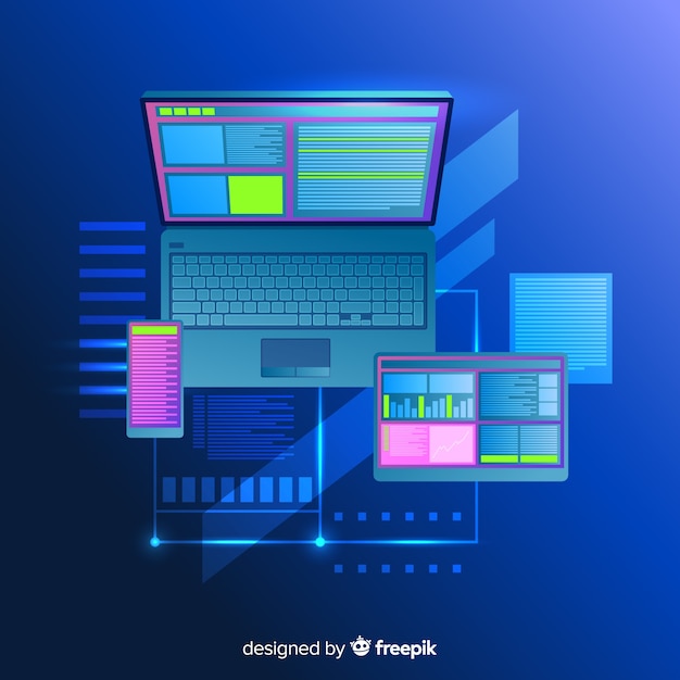 Vecteur gratuit vue de dessus technologie de fond pour ordinateur portable