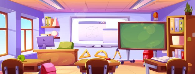 Vue intérieure de la salle de classe de l'école de dessins animés