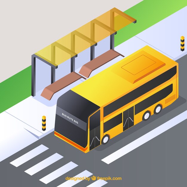 Vue isométrique de l&#39;arrêt de bus et de bus