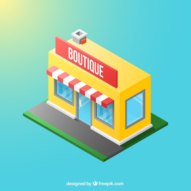 Vecteur gratuit vue isométrique d'une boutique jaune