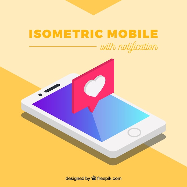 Vecteur gratuit vue isométrique du téléphone mobile avec poste instagram