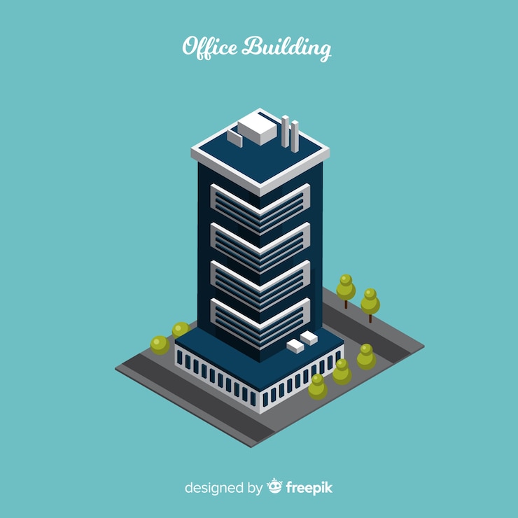 Vecteur gratuit vue isométrique d&#39;un immeuble de bureaux moderne