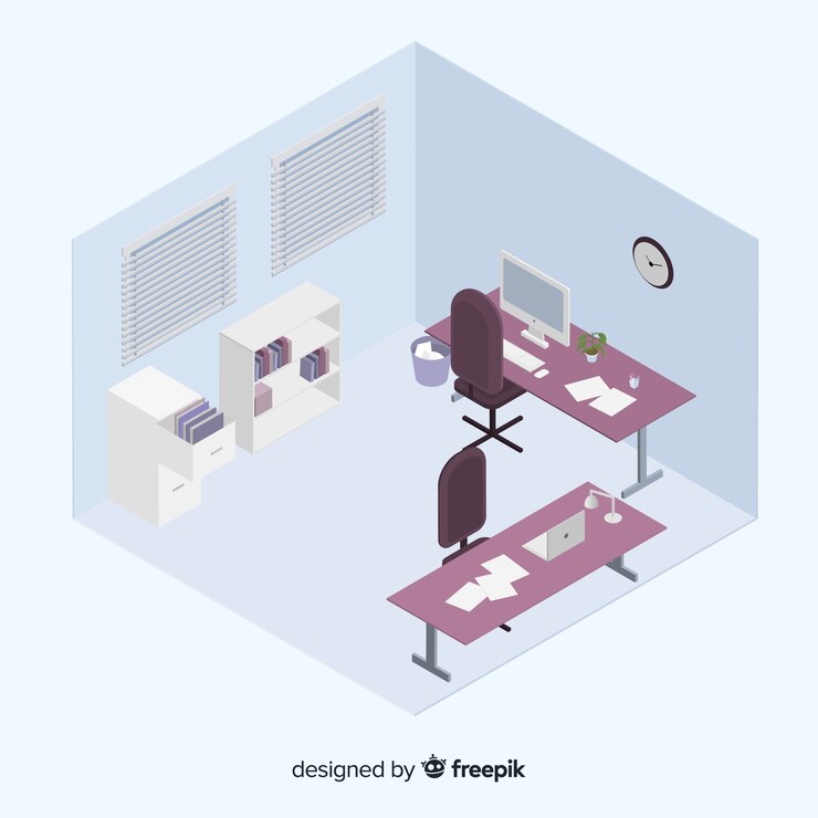 Vecteur gratuit vue isométrique de l&#39;intérieur de bureau moderne