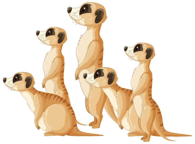 Vecteur gratuit vue latérale du groupe de suricates en style cartoon