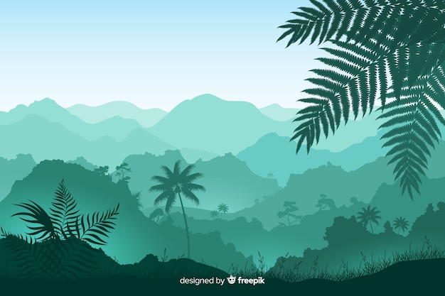 Vecteur gratuit vue panoramique du feuillage et des arbres de la forêt tropicale