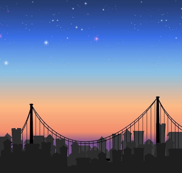 Vue sur la ville silhouette avec un pont
