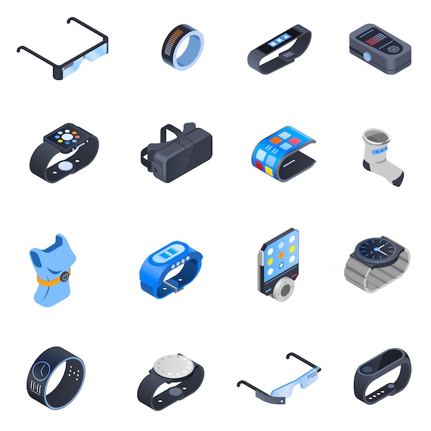 Vecteur gratuit wearable technology isometric icons set