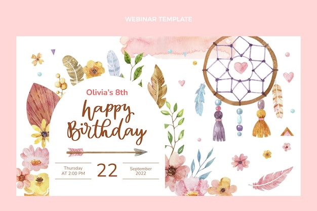 Vecteur gratuit webinaire d'anniversaire boho aquarelle