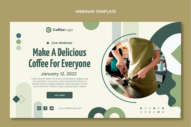 Vecteur gratuit webinaire de café délicieux et minimaliste au design plat