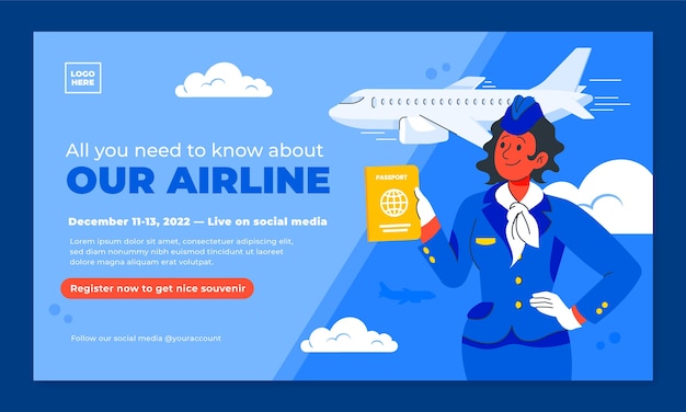 Vecteur gratuit webinaire de la compagnie aérienne au design plat