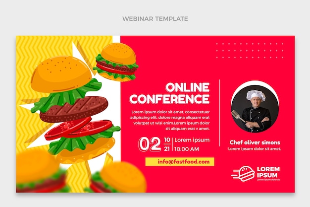 Vecteur gratuit webinaire de conférence sur l'alimentation en ligne design plat