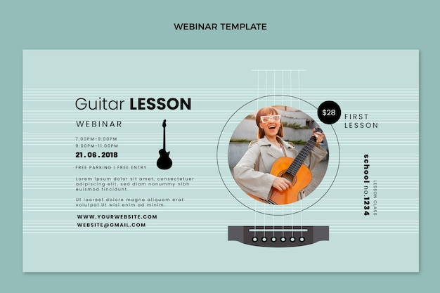 Vecteur gratuit webinaire de cours de guitare design plat