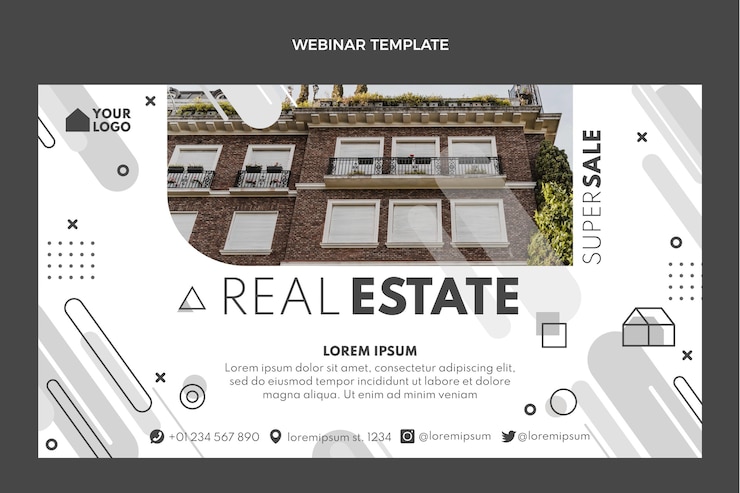 Vecteur gratuit webinaire sur l'immobilier géométrique au design plat