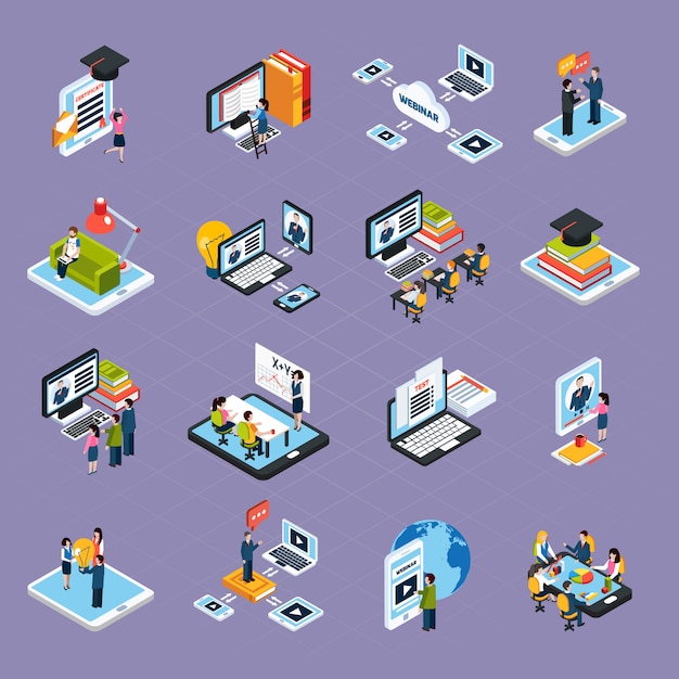 Vecteur gratuit webinaire podcasting icons set