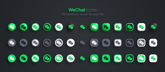 Wechat icons set 3d moderne et plat dans différentes variantes
