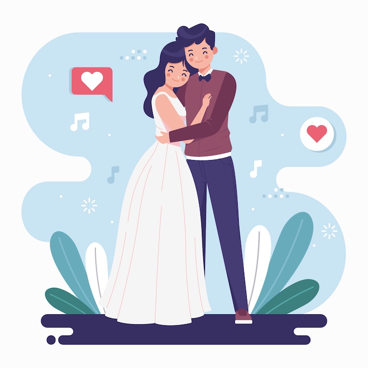 Vecteur gratuit wedding couple dans la conception plate