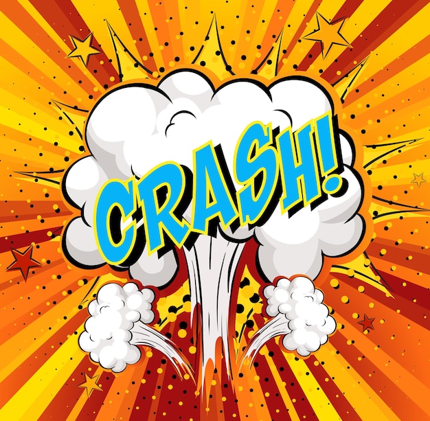 Vecteur gratuit word crash sur fond d'explosion de nuage comique