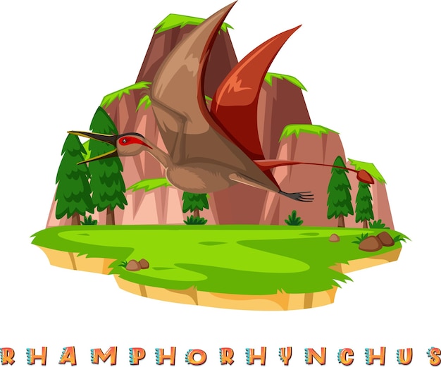 Vecteur gratuit wordcard dinosaure pour rhamphorhynchus