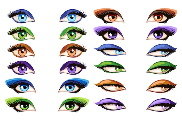 Vecteur gratuit yeux féminins. maquillage mascara glamour eye set illustration