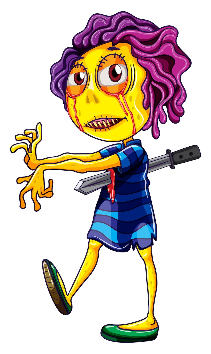 Vecteur gratuit un zombie effrayant poignardé avec une épée