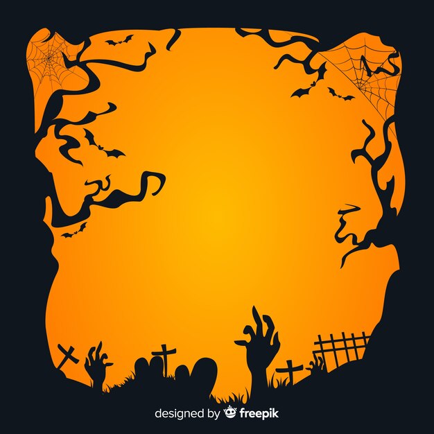 Vecteur gratuit zombie à la main dans un cimetière au coucher du soleil
