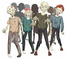 Vecteur gratuit zombies effrayants marchant sur fond blanc