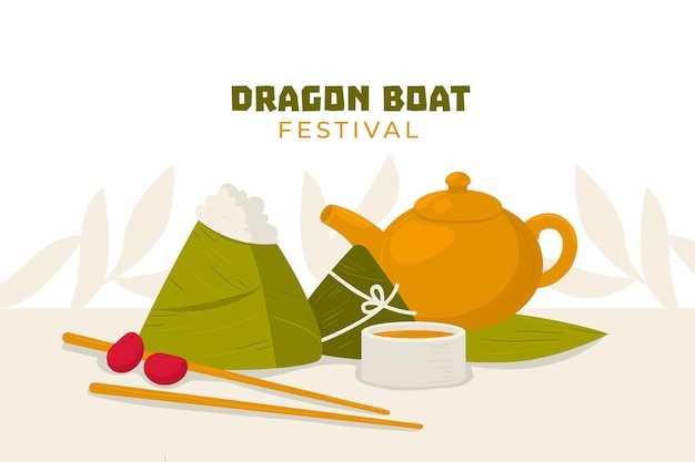 Zongzi Du Bateau Dragon Fond Dessiné à La Main