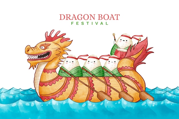 Vecteur gratuit zongzi sur fond de bateau dragon