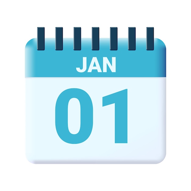 Vecteur 01 janvier calendrier 3d icône illustration réaliste vecteur pour célébrer le nouvel an ou un événement de fête