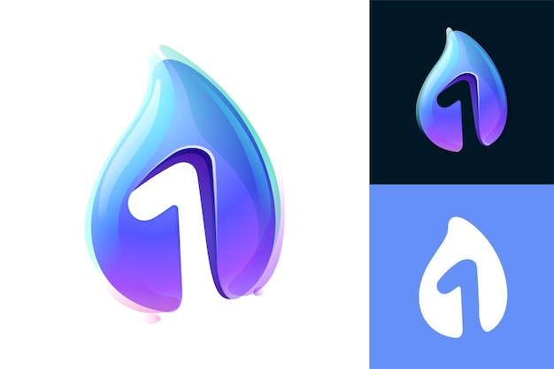 1 logo Goutte d'eau pure numéro un logo Icône réaliste 3D écologique Aquarelle initiale vague sauvage