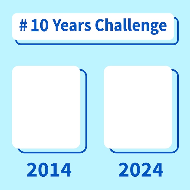 Vecteur 10 ans challenge modèle de médias sociaux plan de comparaison passé par rapport au présent 2014 et 2024 année