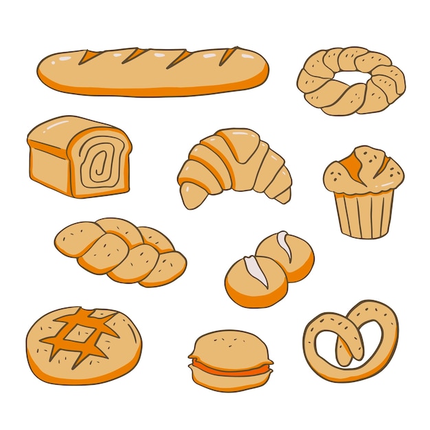 10 Collection vectorielle d'illustrations de pain et de gâteau