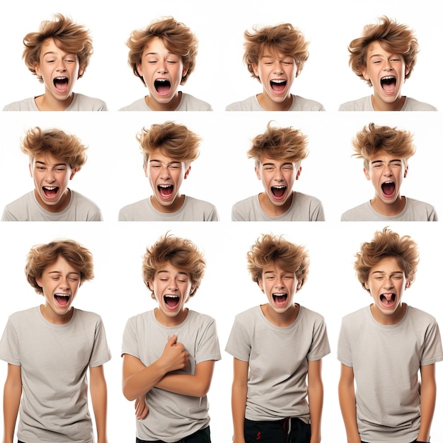 Vecteur 10 composants d'expression de garçon riant en colère pleurant helple