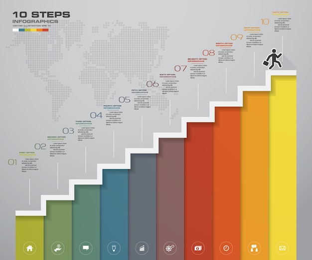 Vecteur 10 étapes escalier élément infographique pour la présentation.