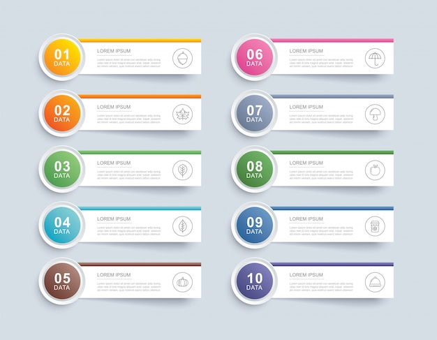 10 Modèles D'index De Papier Onglet Infographie De Données. Abstrait D'illustration Vectorielle. Peut être Utilisé Pour La Mise En Page Du Flux De Travail, L'étape Commerciale, La Bannière, La Conception Web.