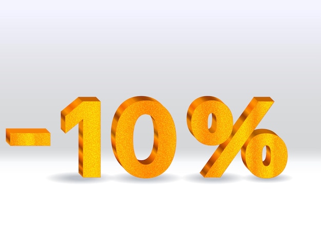 10 de réduction fonds de vente 3D numéros d'or 10 de réduction sur 3D avec signe de pourcentage Promotion templa