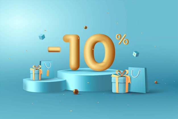 10 % De Réduction Sur Les Numéros 3d Gold Discount Sur Le Podium Avec Sac à Provisions Et Coffret Cadeau