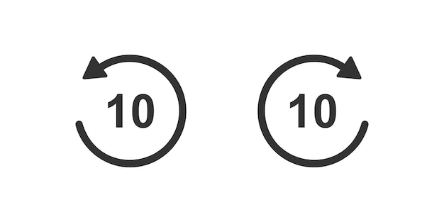 10 secondes de retour en arrière et de progression rapide avec des icônes avec des flèches en cercle Ronde répétition et les boutons suivants isolés sur fond blanc Éléments de lecture audio ou vidéo