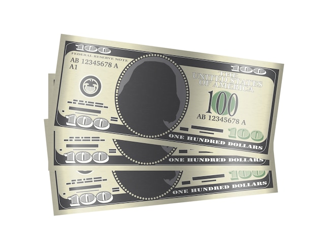 100 billets en argent sur fond blanc