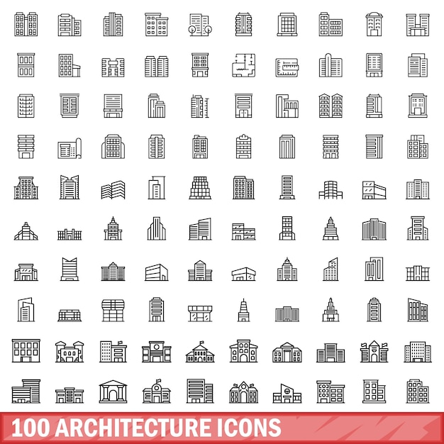 100 icônes d'architecture définissent le style de contour